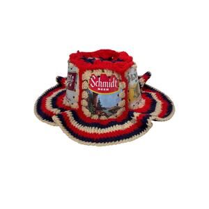 VTG Crochet Beer Can Hat Americana Schmidt Schlitz‎ Olympia Novelty Breweriana